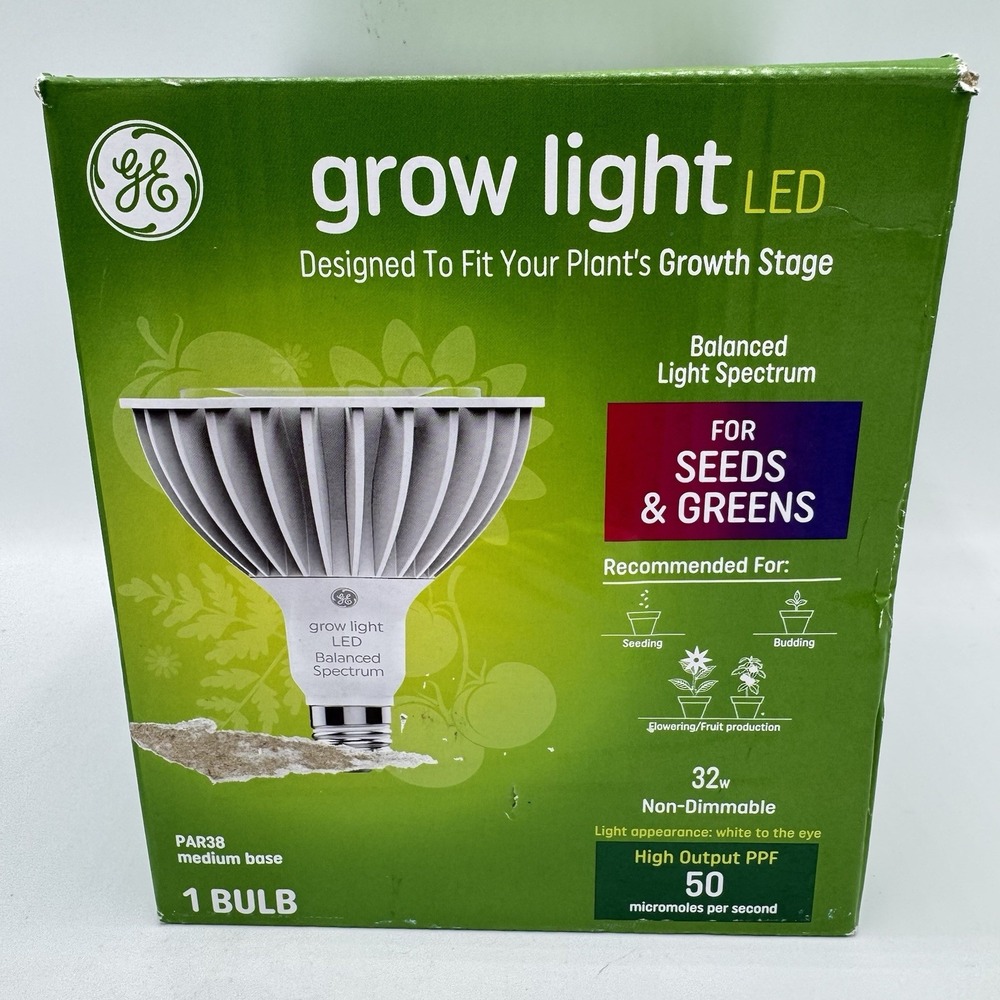 GE Grow Light LED PAR38 Bulb 50 PPF Balanced Spectrum For Seeds & Greens